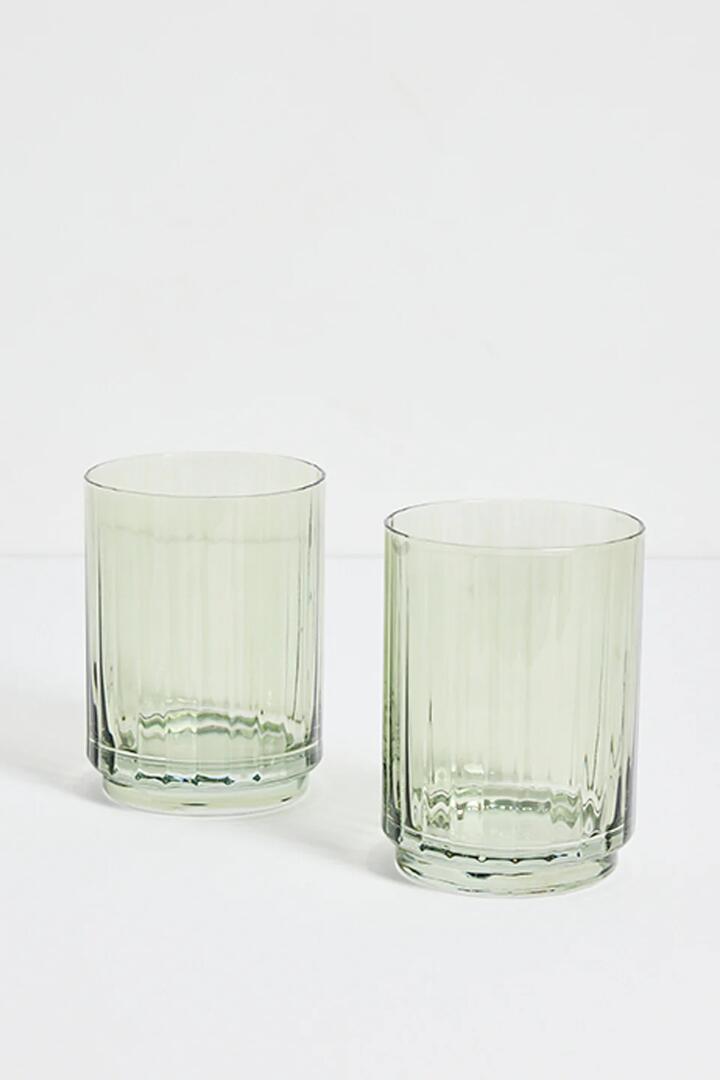Image of Kitchen & Dining. Product name - Olive Green Ribbed Set 2 Tumblers in Green colour by brand - Willow & Mae