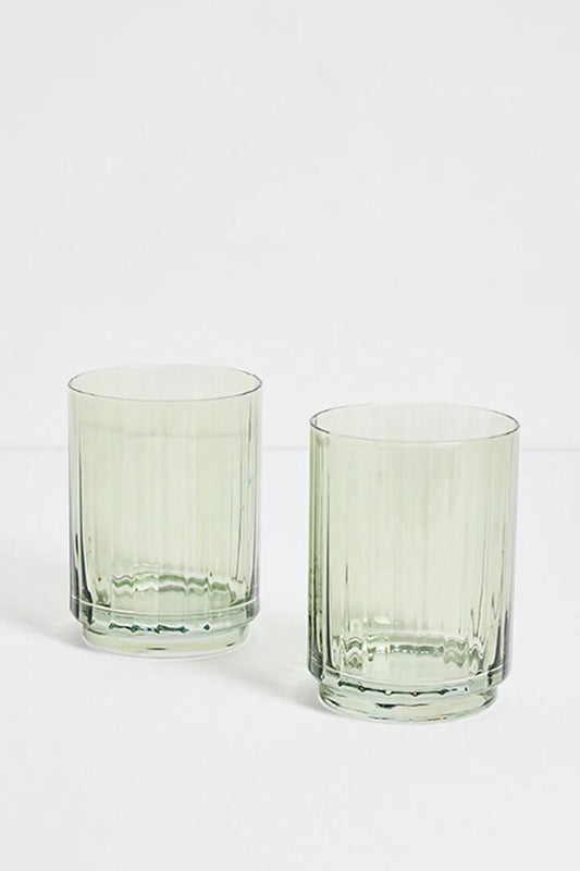 Image of Kitchen & Dining. Product name - Olive Green Ribbed Set 2 Tumblers in Green colour by brand - Willow & Mae