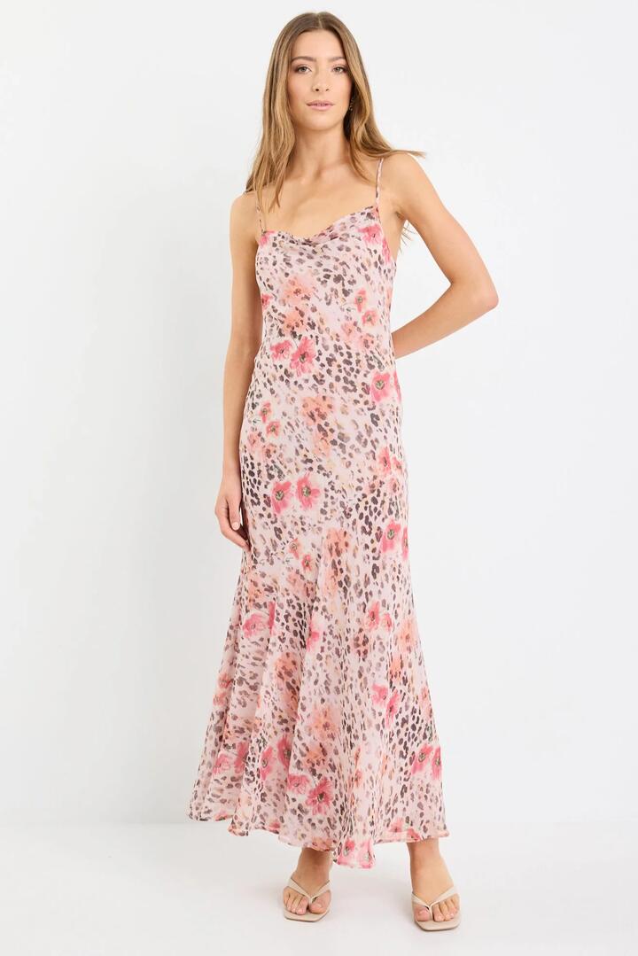 Image of Dresses. Product name - Reign Floral Animal Georgette Strappy Maxi Dress in Floral Animal colour by brand - Stories be Told