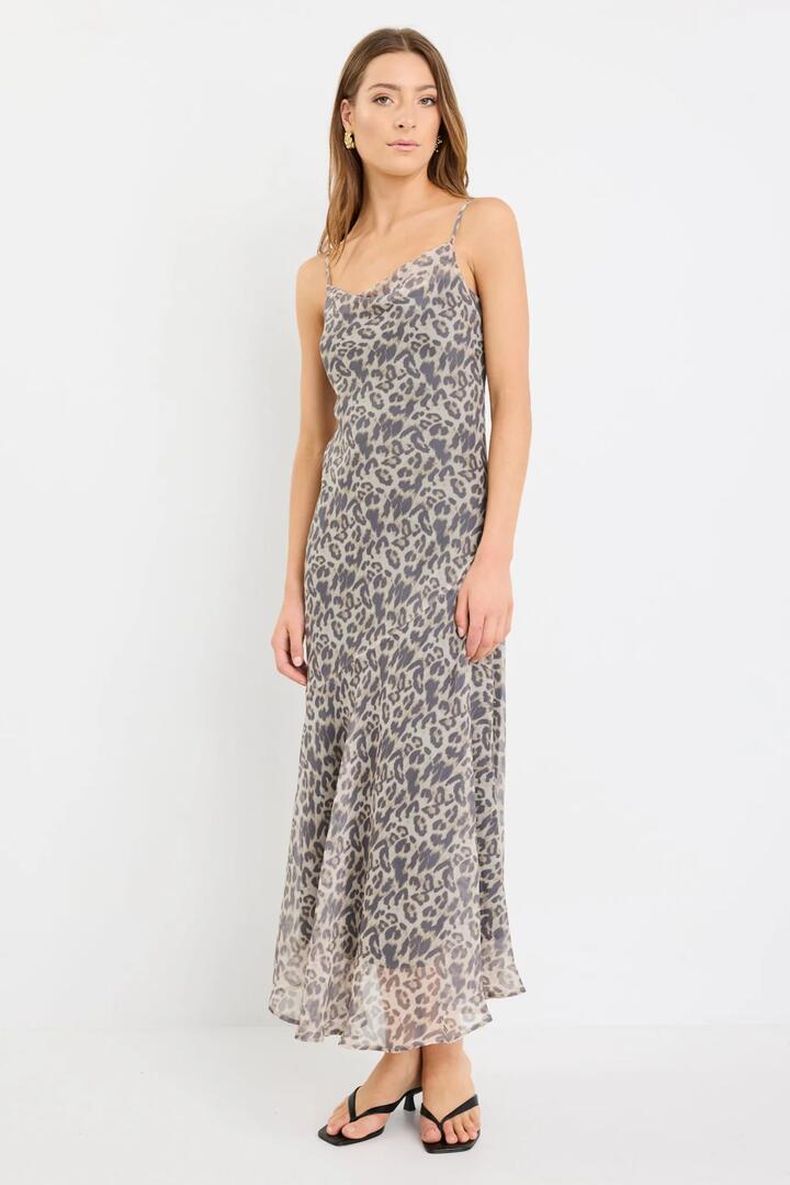 Image of Dresses. Product name - Reign Leopard Print Georgette Strappy Maxi Dress in Leopard Print colour by brand - Stories be Told