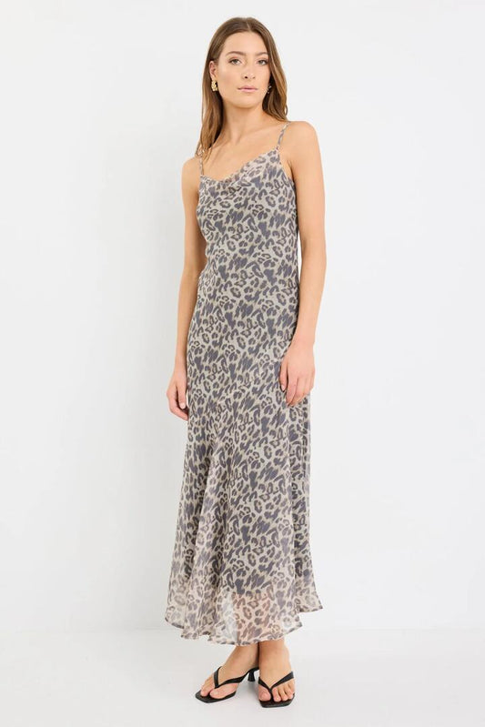 Image of Dresses. Product name - Reign Leopard Print Georgette Strappy Maxi Dress in Leopard Print colour by brand - Stories be Told