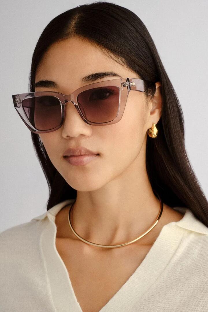 Image of Sunglasses. Product name - Le Coeur Smoke Rounded Cat Eye Sunglasses in colour by brand - Le Specs