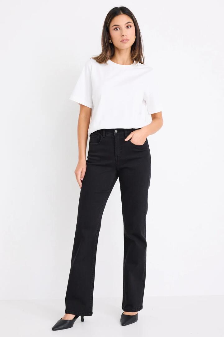 Image of Jeans. Product name - Soho Black Mid Rise Comfort Fit Straight Jean in Black colour by brand - By Rosa.