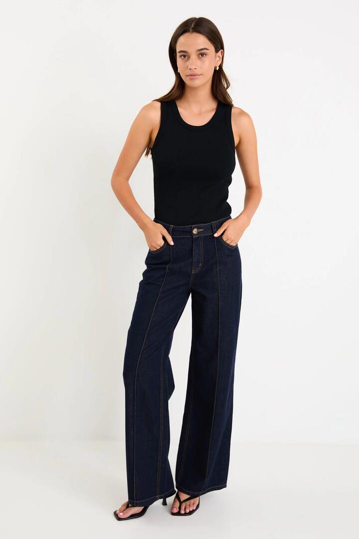 Image of Jeans. Product name - Vault Indigo Pin Tuck Wide Leg Jean in Indigo colour by brand - By Rosa.