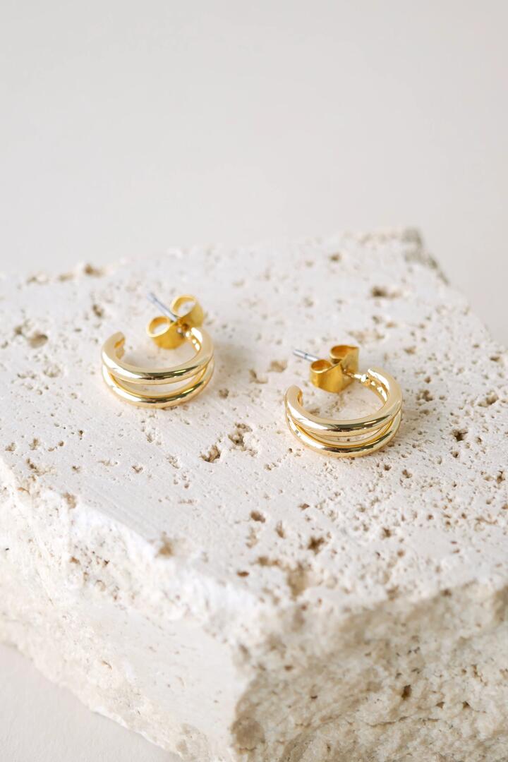 Image of Jewelry. Product name - Double Loop Gold Earrings in Gold colour by brand - Humble + Heart