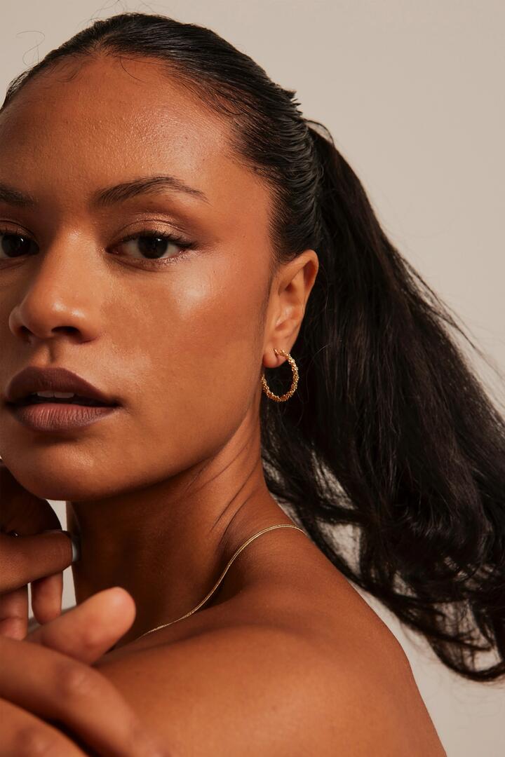 Image of Jewelry. Product name - Stardust Hoop Gold Small Earrings in Gold colour by brand - Humble + Heart