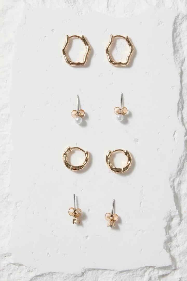 Image of Jewelry. Product name - Huggie Stud 4 Sets Gold Earrings in Gold colour by brand - Humble + Heart