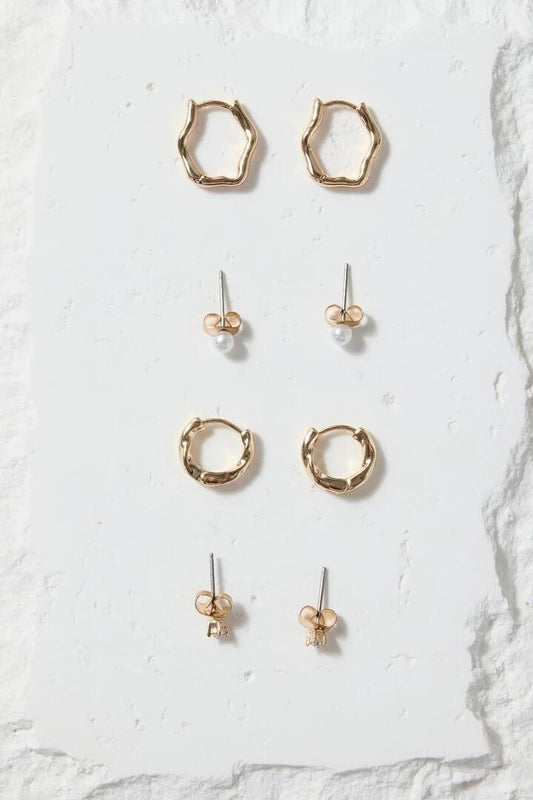 Image of Jewelry. Product name - Huggie Stud 4 Sets Gold Earrings in Gold colour by brand - Humble + Heart