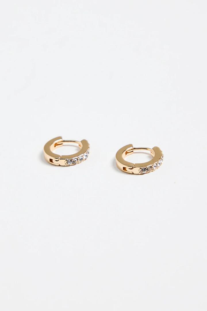 Image of Jewelry. Product name - Classic Diamante Gold Huggie Earrings in Gold colour by brand - Humble + Heart