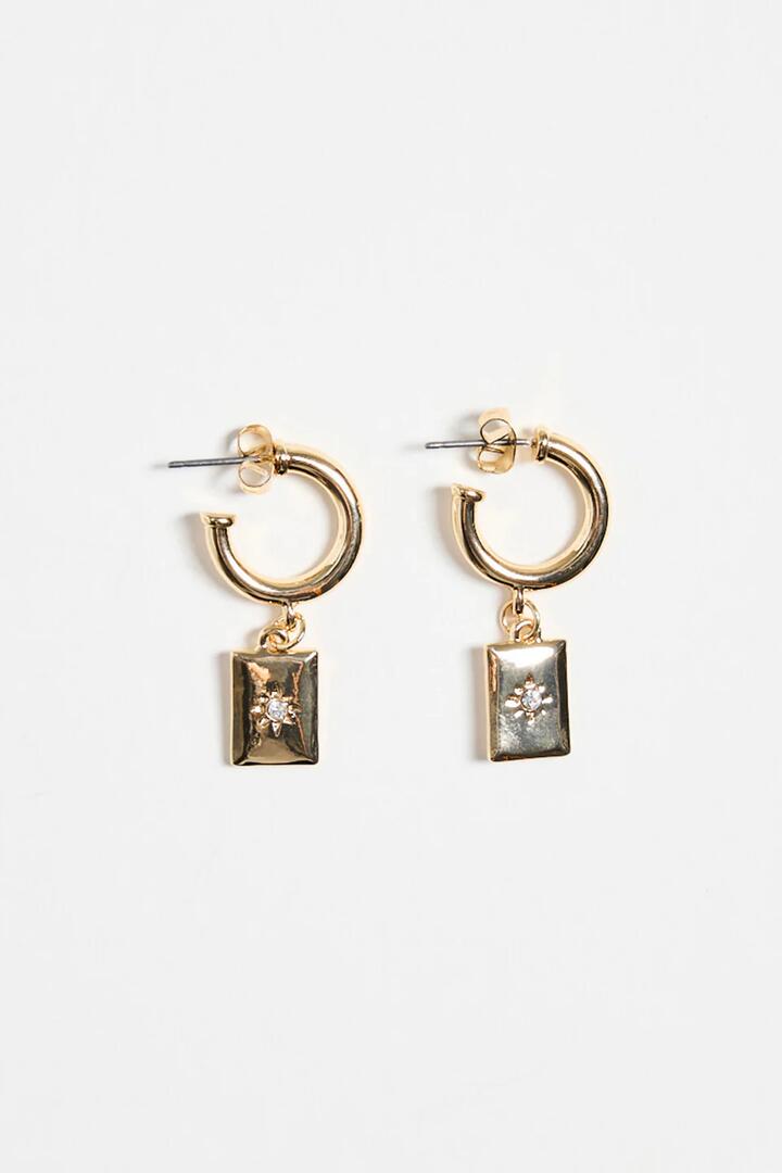 Image of Jewelry. Product name - Rectangle Pendant Gold Hoop Earrings in Gold colour by brand - Humble + Heart