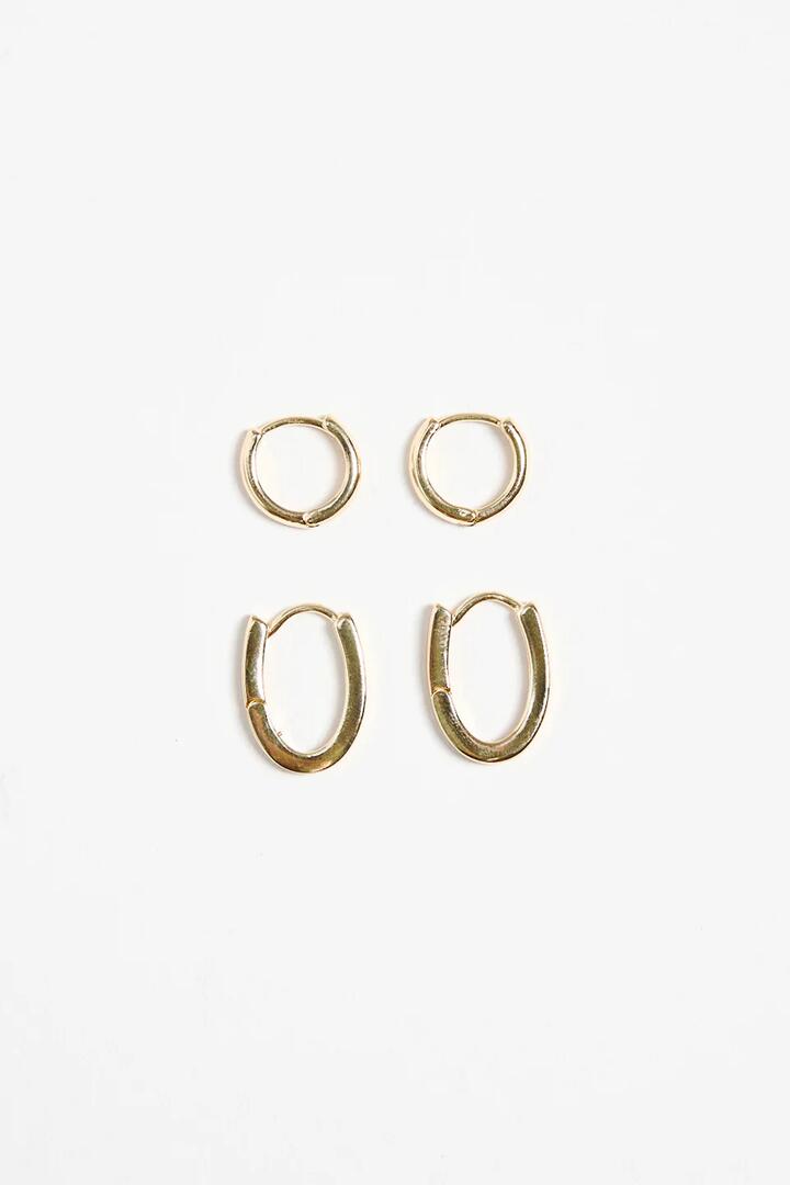 Image of Jewelry. Product name - Oblong Hoop Huggie Set Gold Earrings in Gold colour by brand - Humble + Heart
