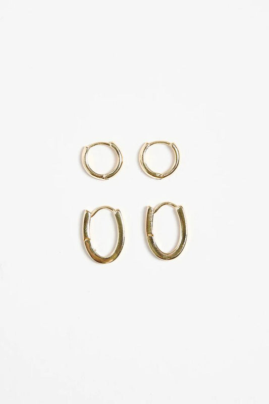Image of Jewelry. Product name - Oblong Hoop Huggie Set Gold Earrings in Gold colour by brand - Humble + Heart
