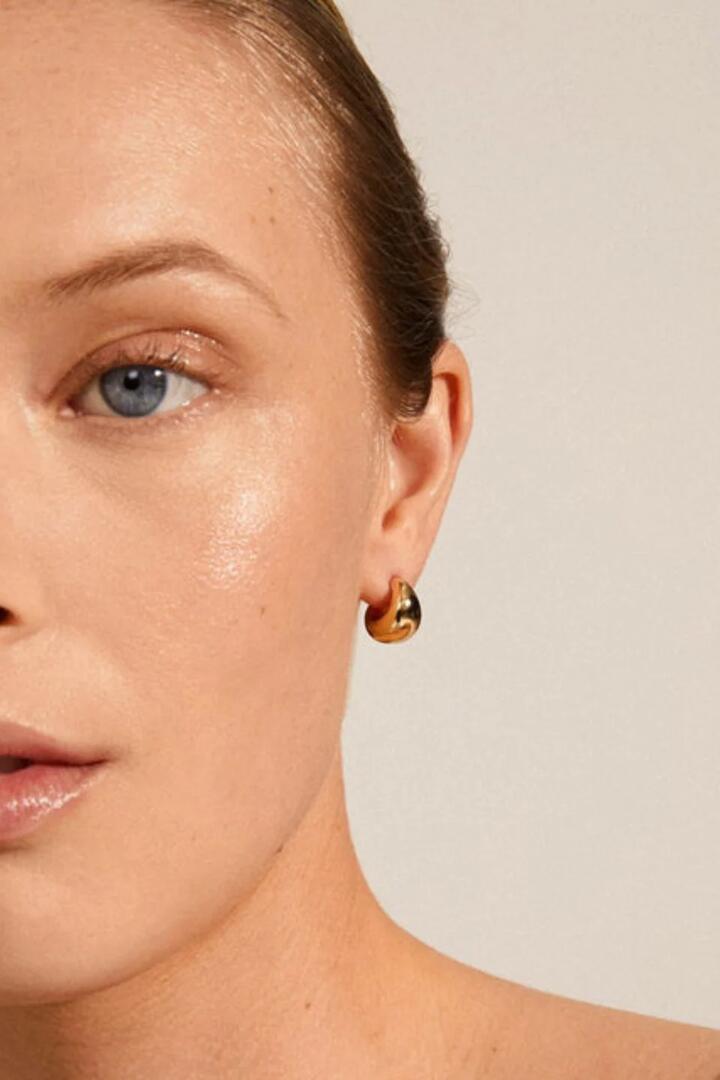 Image of Jewelry. Product name - Alexane Recycled Gold Chunky Mini Hoop Earrings in Gold colour by brand - Pilgrim