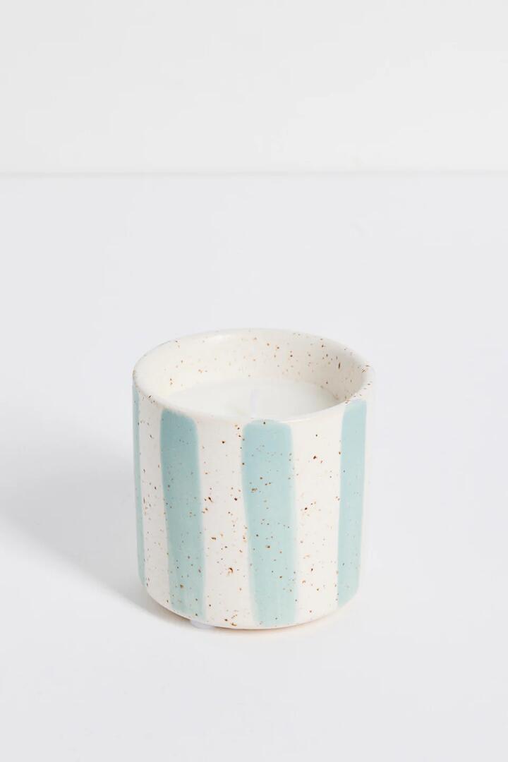 Image of Perfumes & Colognes. Product name - Blue Stone Stripe Small Ceramic Soy Wax Candle in Blue colour by brand - Flo's Home