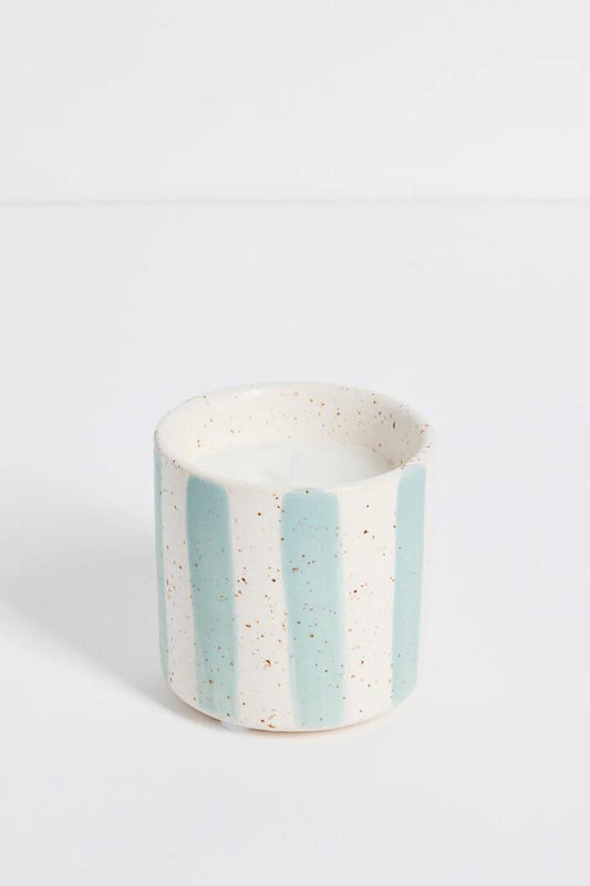 Image of Perfumes & Colognes. Product name - Blue Stone Stripe Small Ceramic Soy Wax Candle in Blue colour by brand - Flo's Home