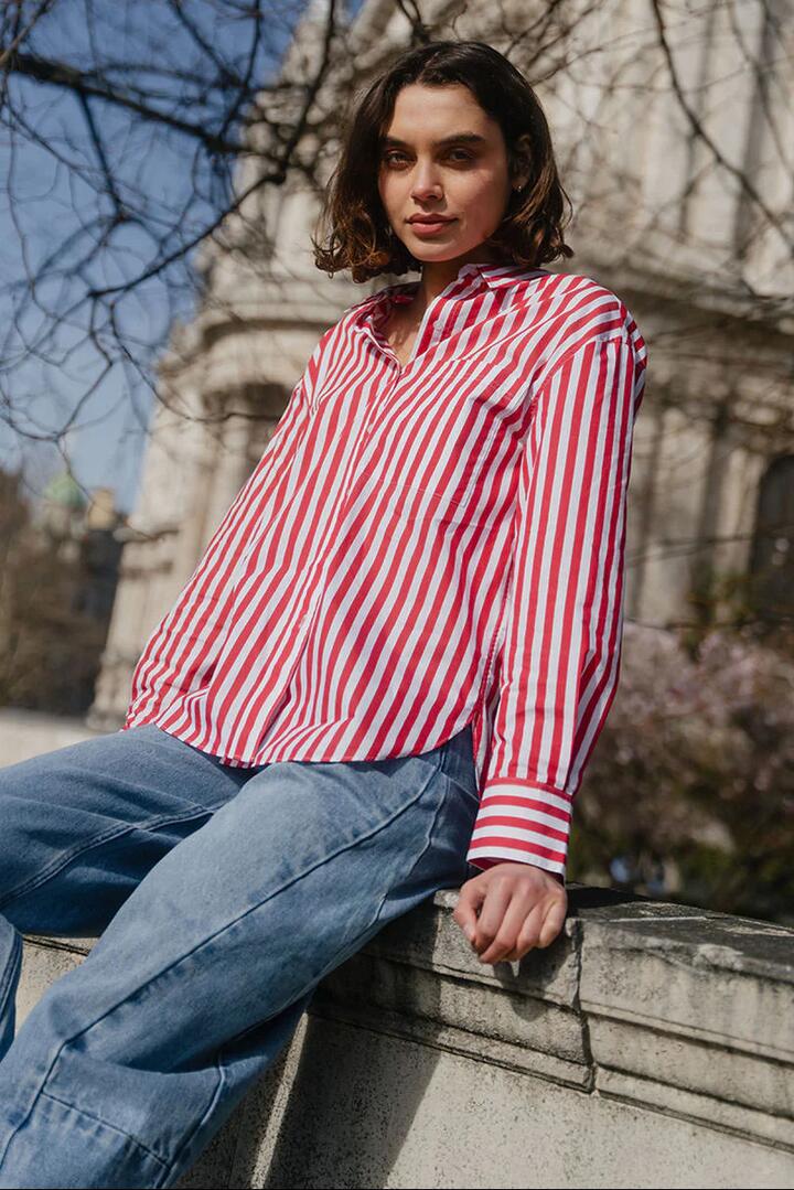 Image of Shirts. Product name - You Got This Red Stripe Oversized Shirt in Red Stripe colour by brand - Stories be Told