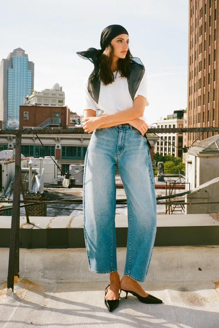 Image of Jeans. Product name - Gigi Brad Blue Barrel Jean in Blue colour by brand - Rollas