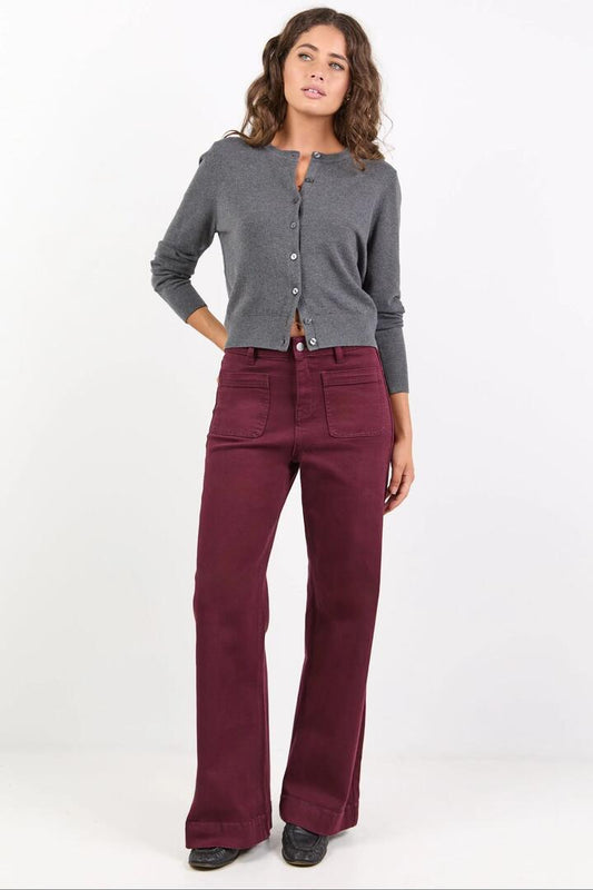 Image of Jeans. Product name - Zoey Burgundy Plum High Rise Wide Leg Pocket Jean in Burgundy Plum colour by brand - Among the Brave