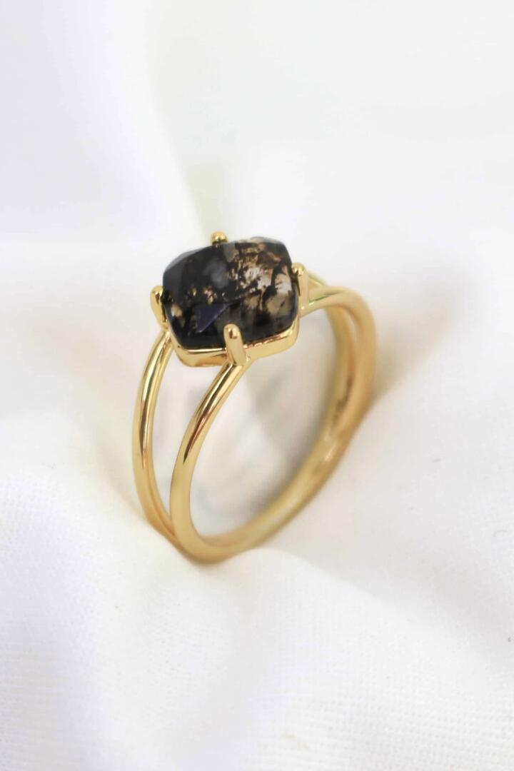 Image of Jewelry. Product name - Calming 18k Gold Plate with Herkimer Quartz Medium Ring in Gold colour by brand - Love Lunamei