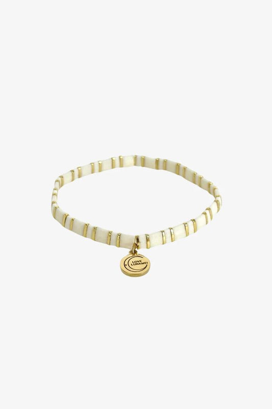 Image of Jewelry. Product name - Love Cream Gold Stripe with Gold Charm Bracelet in Cream colour by brand - Love Lunamei