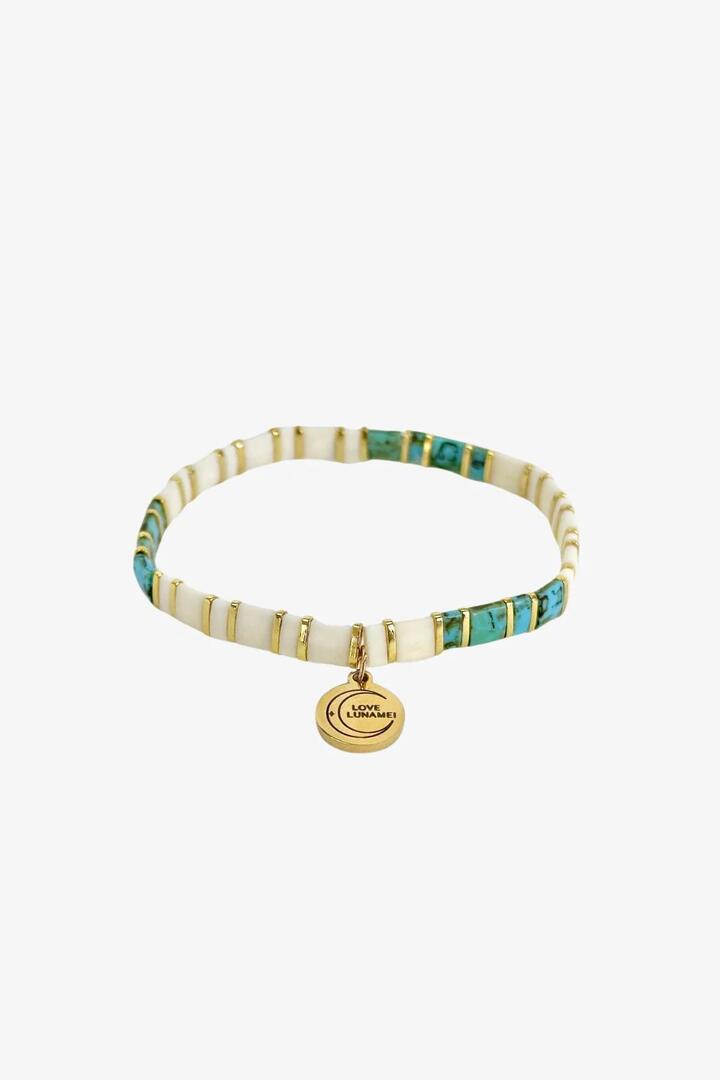 Image of Jewelry. Product name - Love Cream Gold Turquoise with Gold Charm Bracelet in Cream colour by brand - Love Lunamei
