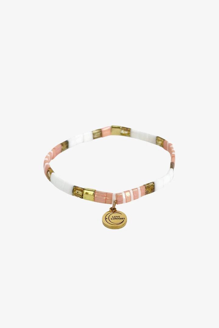 Image of Jewelry. Product name - Love Pink Gold White with Gold Charm Bracelet in Pink colour by brand - Love Lunamei
