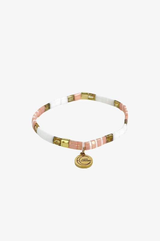 Image of Jewelry. Product name - Love Pink Gold White with Gold Charm Bracelet in Pink colour by brand - Love Lunamei