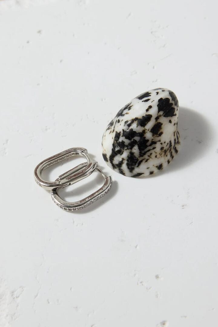 Image of Jewelry. Product name - Diamante Oval Rhodium Hoop Earring in colour by brand - Humble + Heart