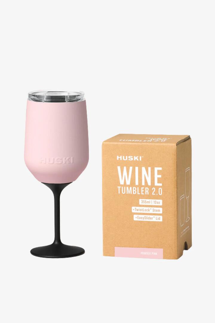 Image of Kitchen & Dining. Product name - Powder Pink 2.0 Wine Tumbler with Stem in Pink colour by brand - Huski