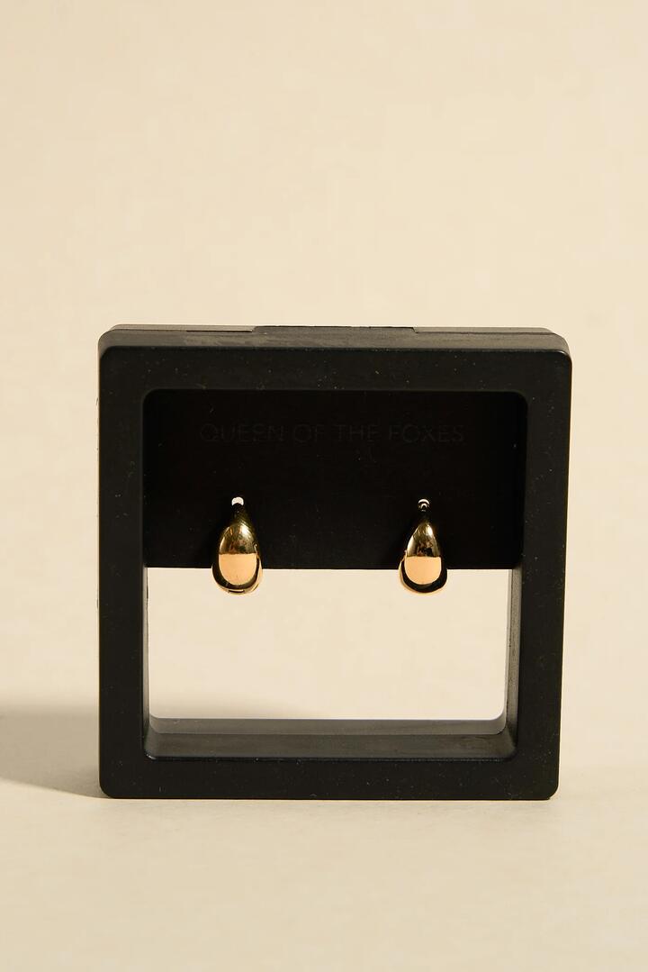 Image of Jewelry. Product name - Small Gold Tear Drop Earrings in Gold colour by brand - Queen of the Foxes