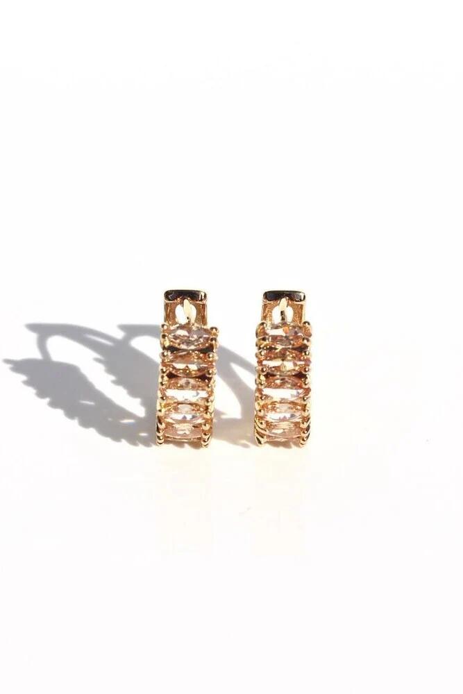 Image of Jewelry. Product name - Citrine Cluster Gold Huggies in Gold colour by brand - Queen of the Foxes