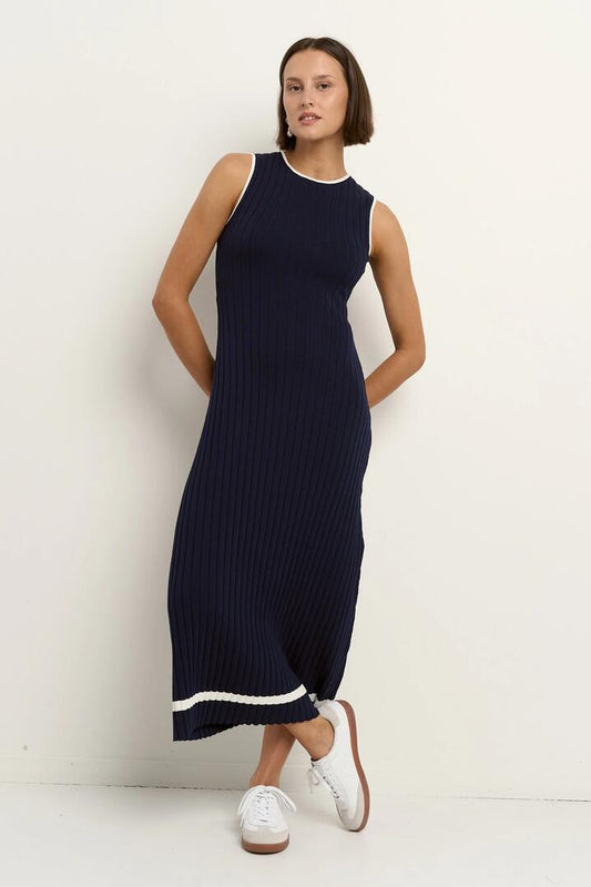 Image of Dresses. Product name - Vanity Navy Rib Sleeveless Knit Maxi Dress in Navy colour by brand - Stories be Told