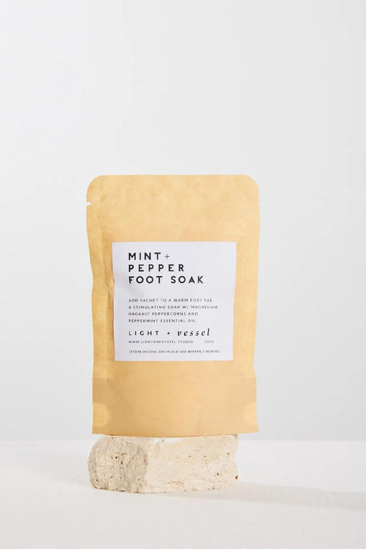 Image of Health & Beauty. Product name - Mint + Pepper 100g Sachet Foot Soak in colour by brand - Light + Vessel
