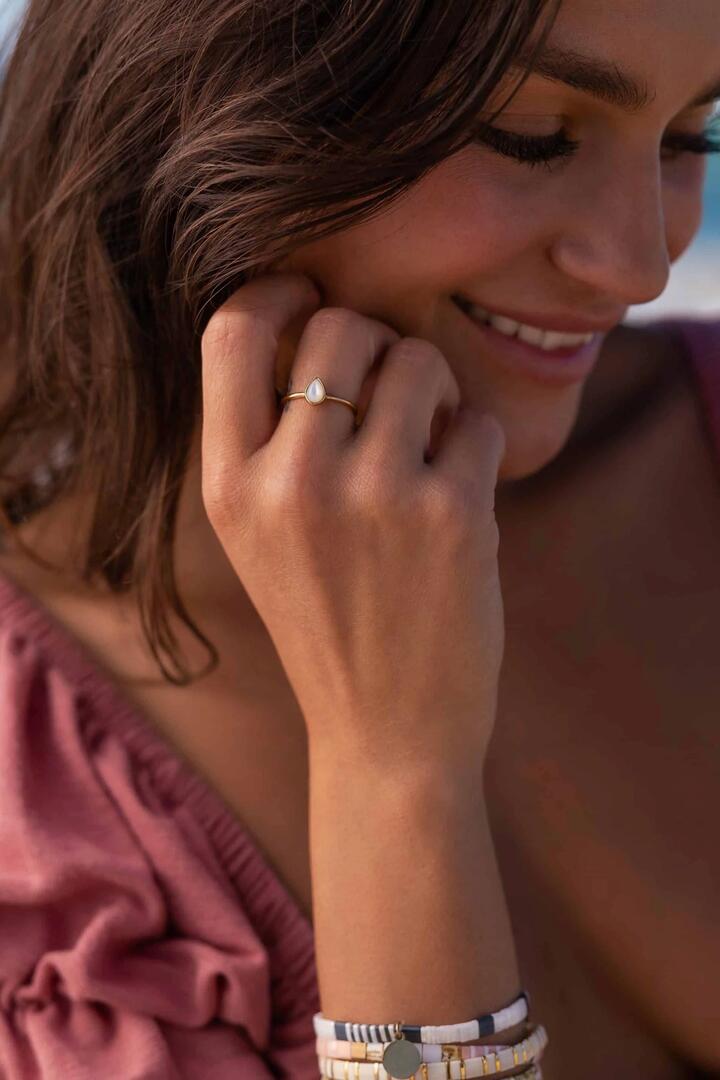 Image of Jewelry. Product name - Selene Mother Of Pearl Teardrop 18k Gold Plate Medium Ring in Gold colour by brand - Love Lunamei