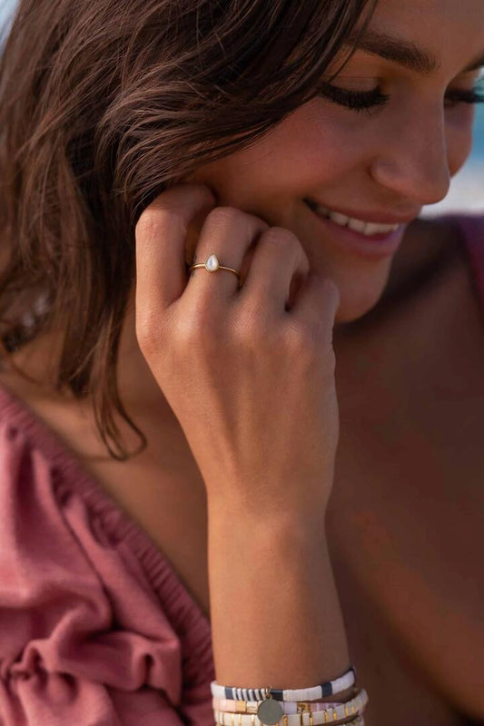 Image of Jewelry. Product name - Selene Mother Of Pearl Teardrop 18k Gold Plate Medium Ring in Gold colour by brand - Love Lunamei