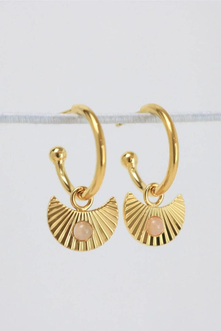 Image of Jewelry. Product name - Moon Gazer 18k Gold Plate with Blush Pink Stone Hoop Earring in Pink colour by brand - Love Lunamei