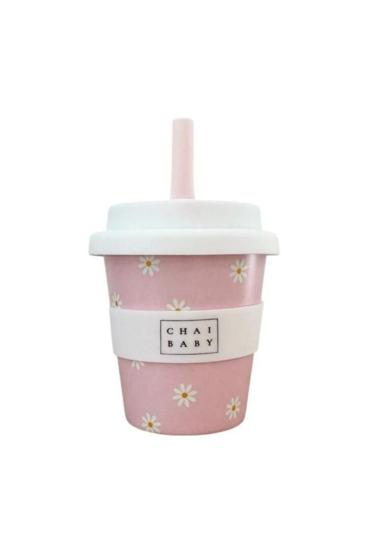Image of Kitchen & Dining. Product name - Delightful Pink Daisy Babyccino + Fluffy Cup in Pink colour by brand - Chai Baby