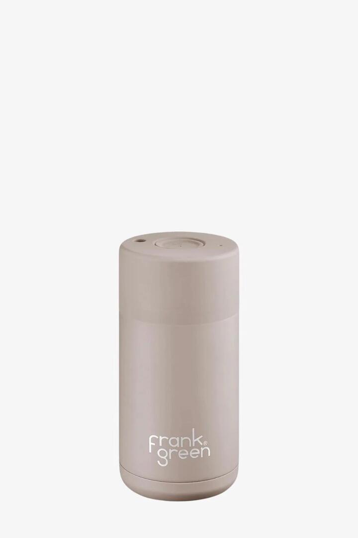 Image of Kitchen & Dining. Product name - Stainless Steel with Push Button Lid Moon Dust 12oz Ceramic Cup in colour by brand - Frank Green