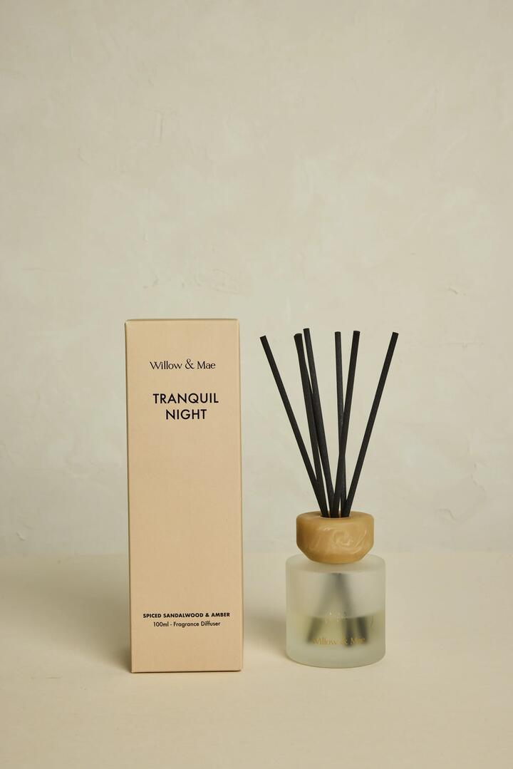 Image of Perfumes & Colognes. Product name - Tranquil Night Spiced Sandalwood + Amber 100ml Diffuser in Tan colour by brand - Willow & Mae