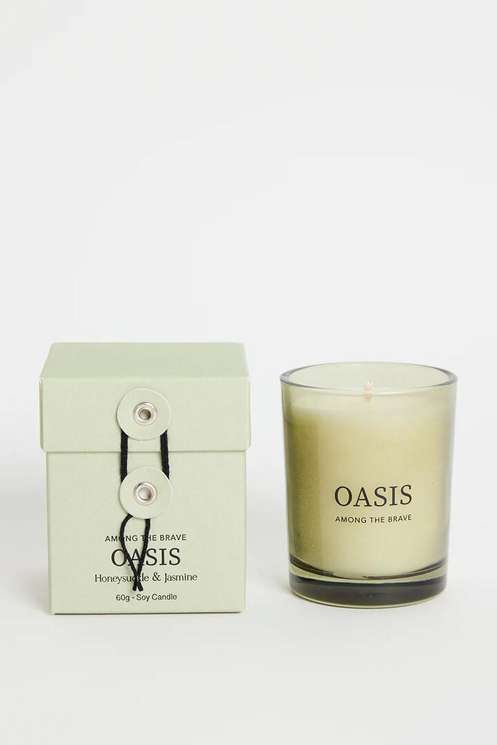 Image of Perfumes & Colognes. Product name - Oasis Honeysuckle + Jasmine 60g Soy Candle in Green colour by brand - Among the Brave