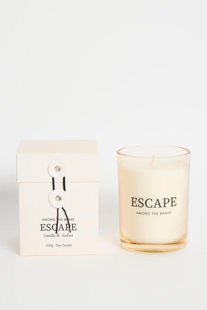 Image of Perfumes & Colognes. Product name - Escape Vanilla + Amber 250g Soy Candle in Beige colour by brand - Among the Brave