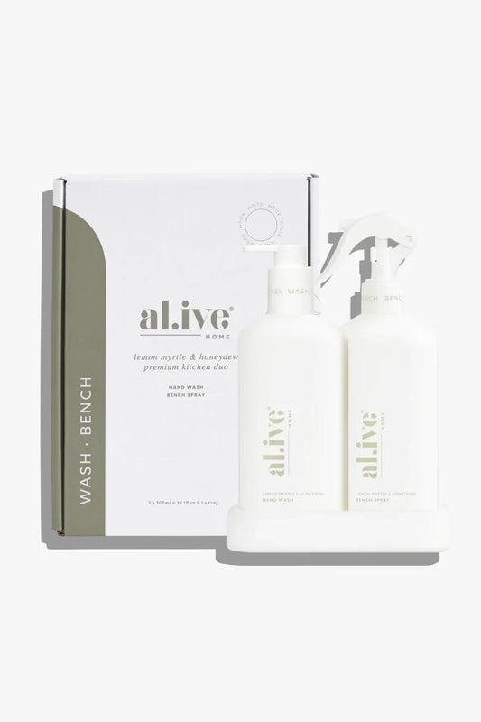 Image of Health & Beauty. Product name - Lemon Myrtle + Honeydue White Kitchen 300ml Duo in White colour by brand - Alive Body