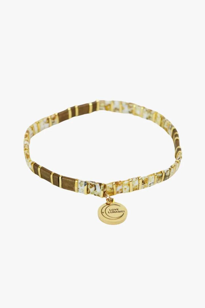 Image of Jewelry. Product name - Love Ivory Bronze Gold with Gold Charm Bracelet in Gold colour by brand - Love Lunamei