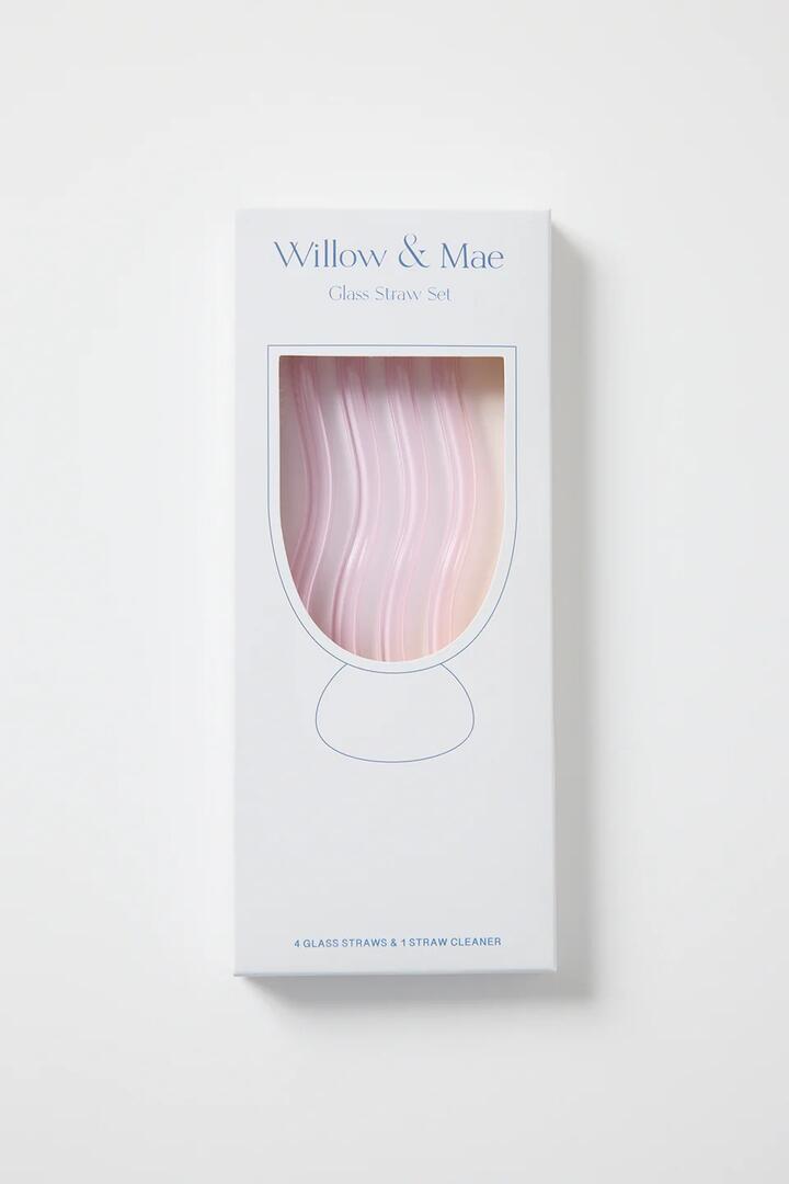 Image of Kitchen & Dining. Product name - Pink Curvy Reuseable Pk 4 Glass Drinking Straws in Pink colour by brand - Willow & Mae