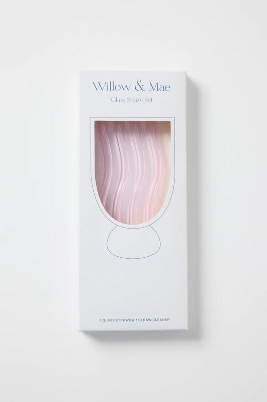 Image of Kitchen & Dining. Product name - Pink Curvy Reuseable Pk 4 Glass Drinking Straws in Pink colour by brand - Willow & Mae