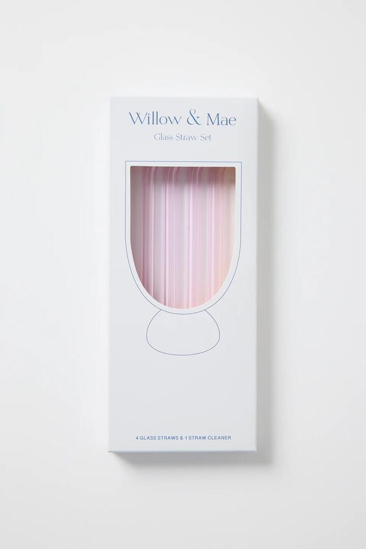 Image of Kitchen & Dining. Product name - Pink Straight Reuseable Pk 4 Glass Drinking Straws in Pink colour by brand - Willow & Mae