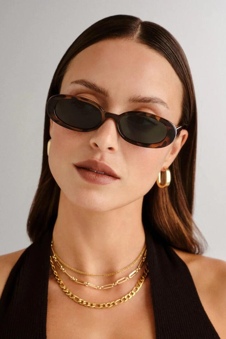 Image of Sunglasses. Product name - Outta Love Oval Tort Sunglasses in colour by brand - Le Specs