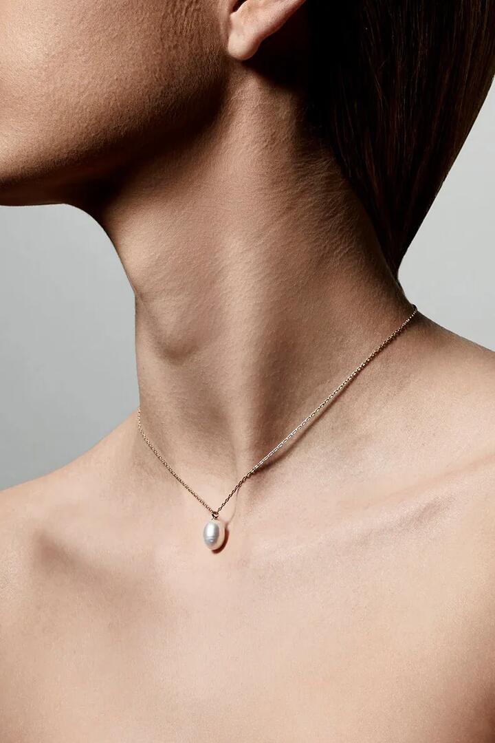 Image of Jewelry. Product name - Eila Pi Gold Pearl Drop Necklace in Gold colour by brand - Pilgrim