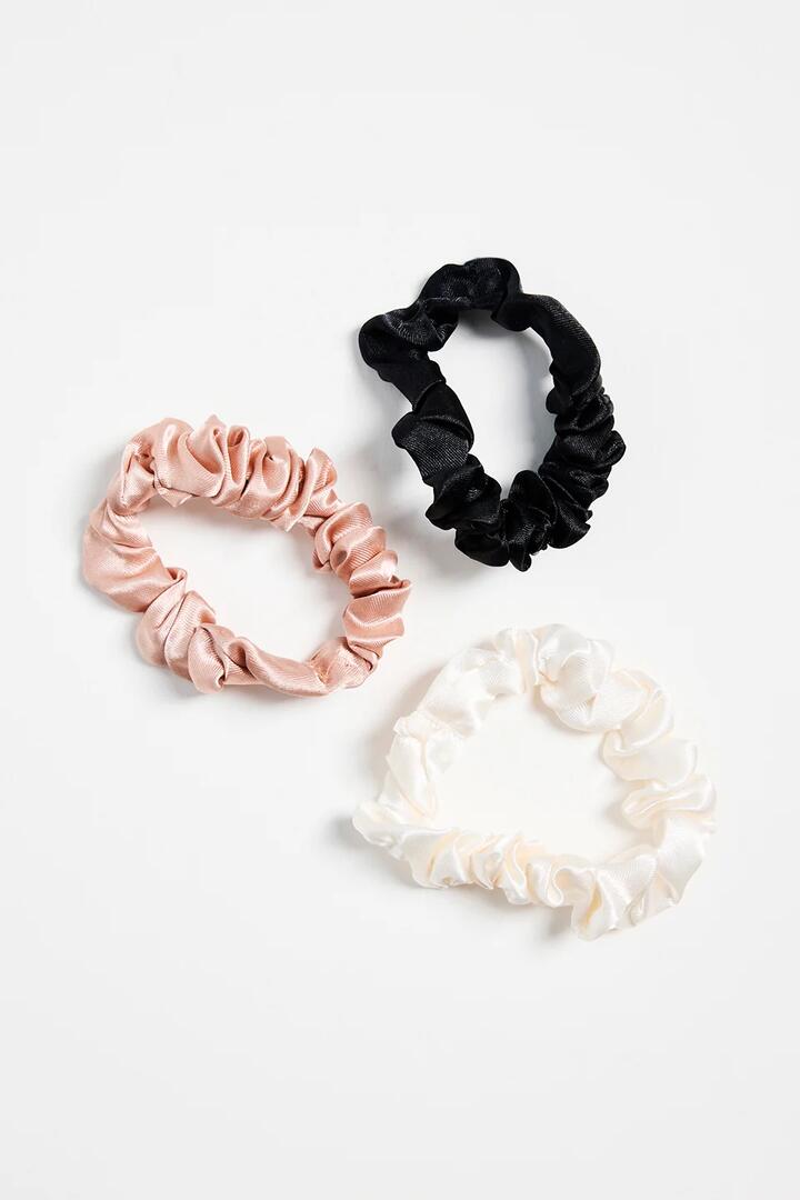 Image of Hair Accessories. Product name - Small White Black Blush Set of 3 Scrunchies in Black colour by brand - Humble + Heart