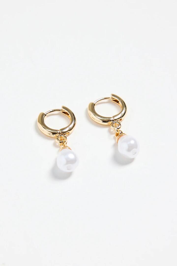 Image of Jewelry. Product name - Mini Pearl Huggie Gold Earrings in Gold colour by brand - Humble + Heart